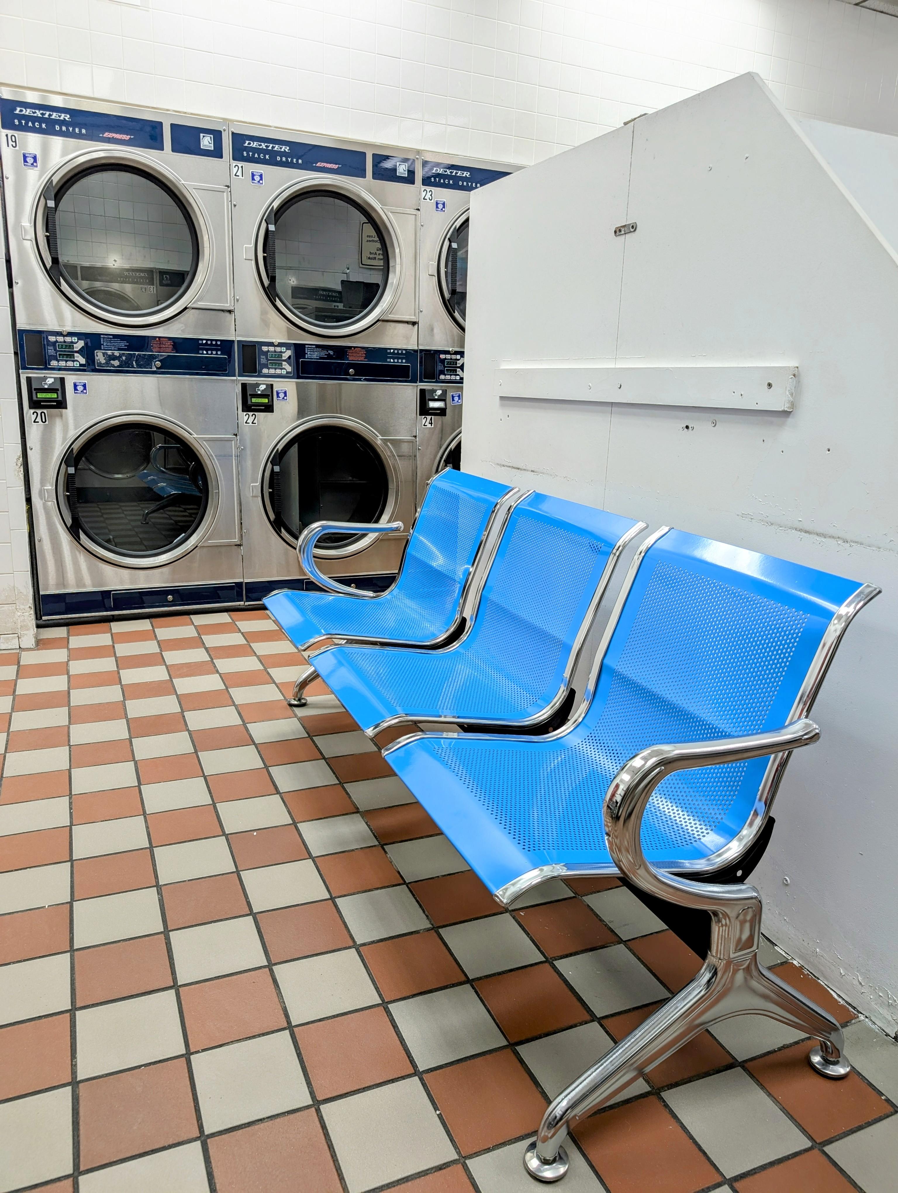 Seating area at the back of the laundromat