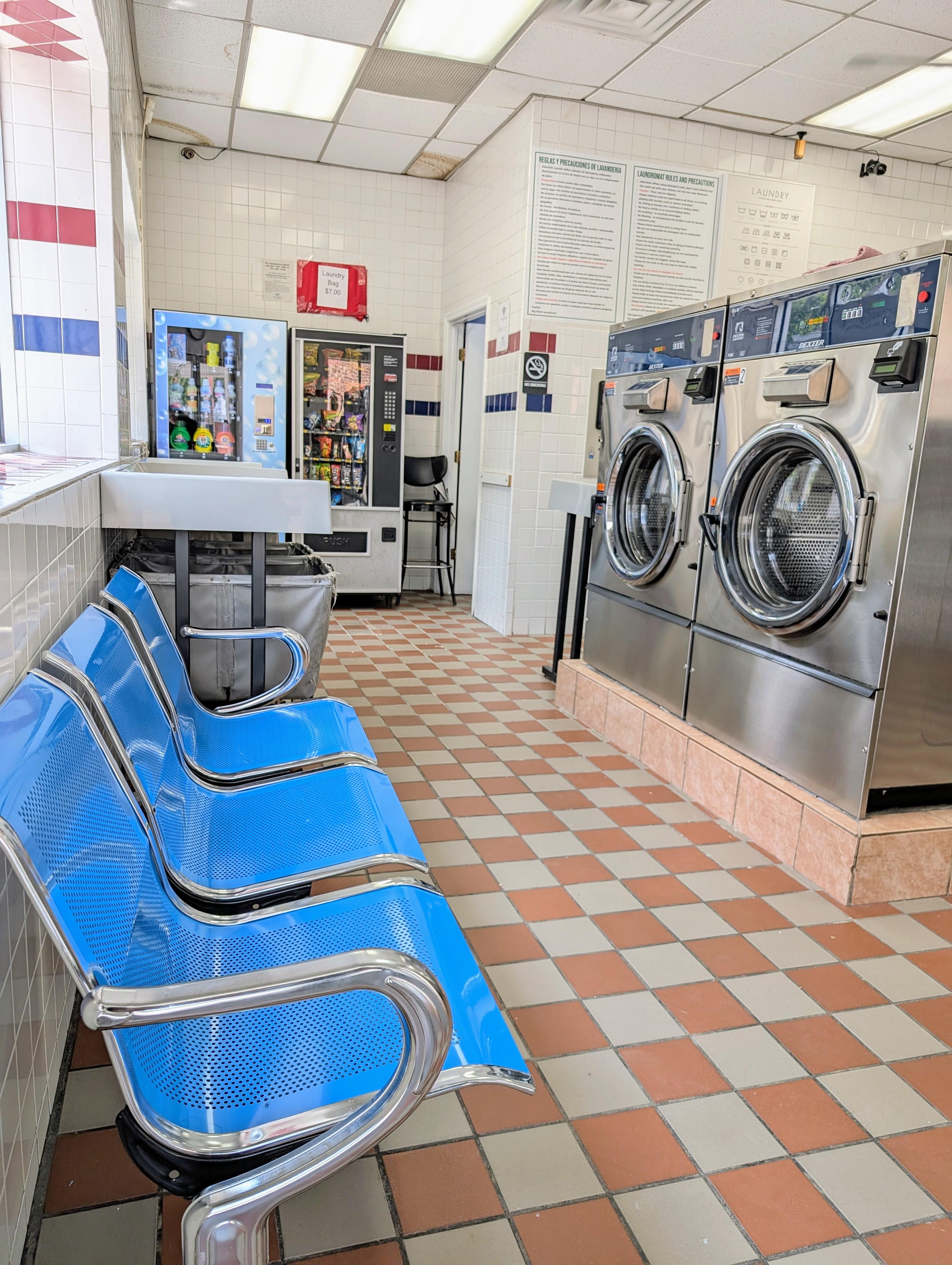 Seating area at the front of the laundromat