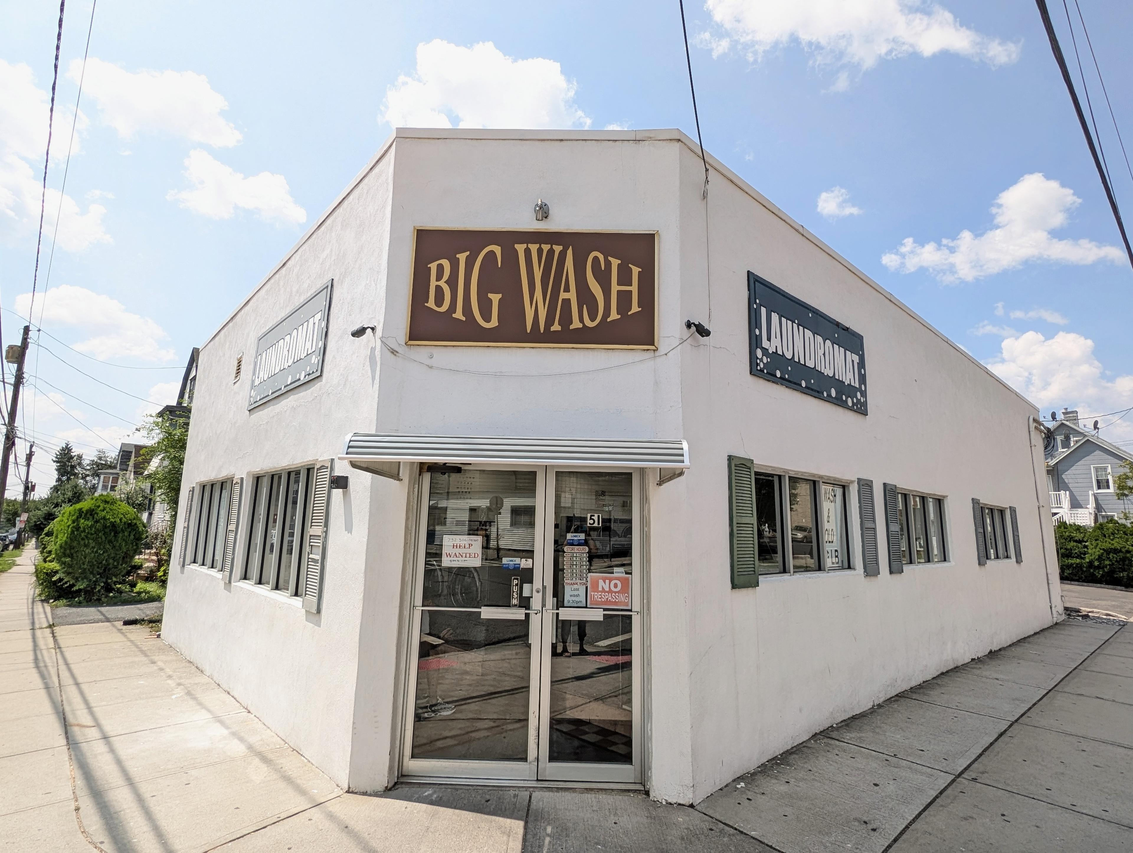 Outside entrance of the laundromat