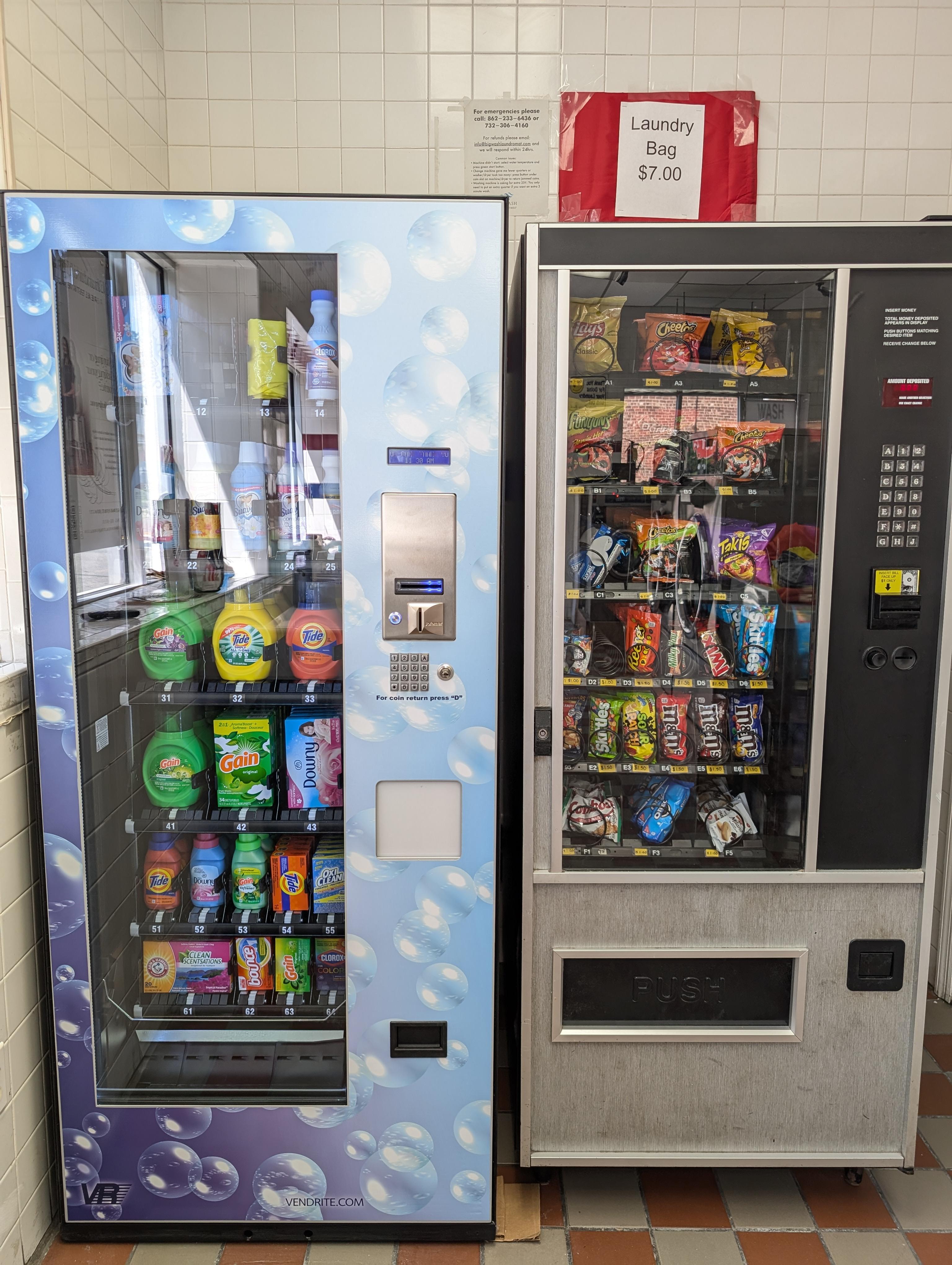 Soap and snack vending machines